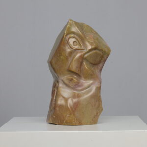 Cubist Marble Head Sculpture Signed AW 2008