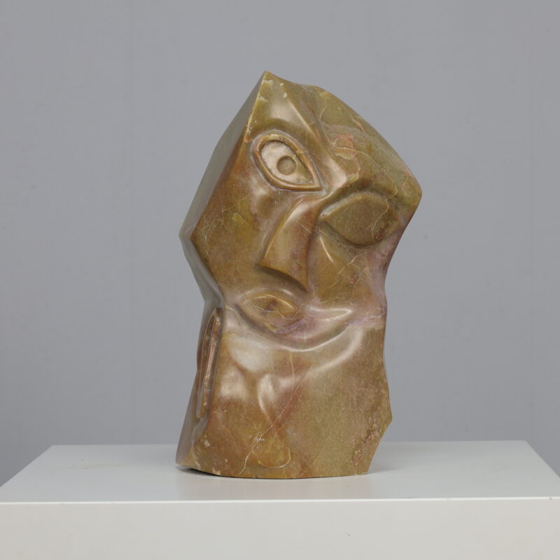 Cubist Marble Head Sculpture Signed AW 2008