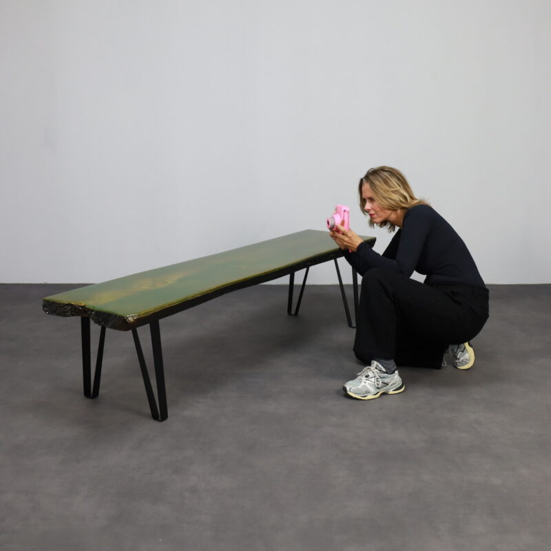 Unique Handmade Green Epoxy Fusion Bench 1990s