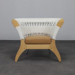 Handcrafted Italian Lounge Chair by Driade in Wood, Rope & Leather Italy 1990s