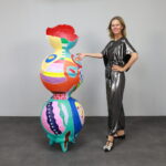 Vibrant Contemporary Standing Sculpture in Papier-Mâché