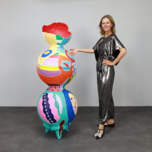 Vibrant Contemporary Standing Sculpture in Papier-Mâché