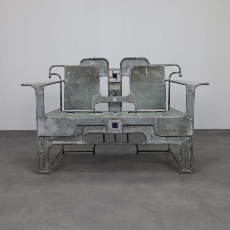 Sculptural Bench in Copper, Zinc and Stained Glass by Cor de Ree, The Netherlands, 1999