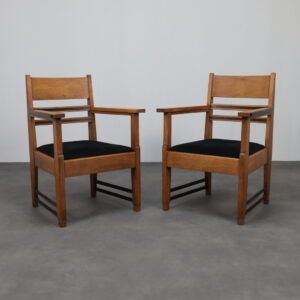 Refined Pair of Art Deco Armchairs in Oak and Coromandel, Attributed to L.O.V. Oosterbeek, 1930s