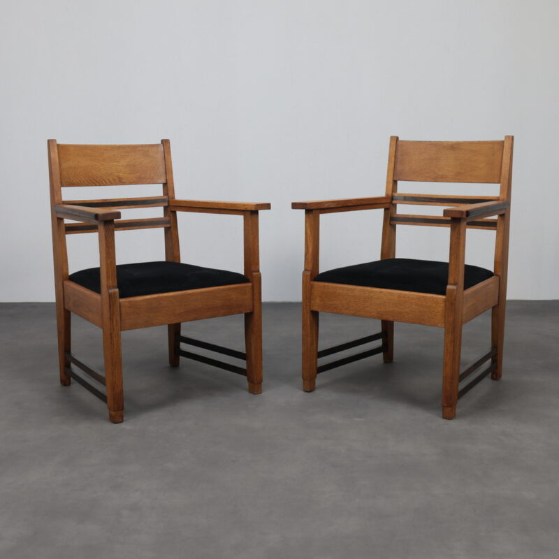 Refined Pair of Art Deco Armchairs in Oak and Coromandel, Attributed to L.O.V. Oosterbeek, 1930s