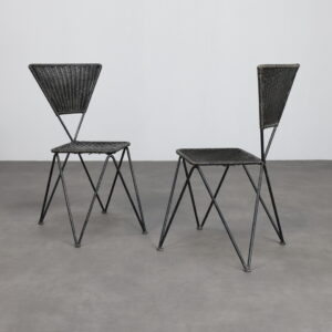 Rare Pair of Metal and Wicker "Sonett" Chairs by Karl Fostel Seniors Erben, Austria, 1950s