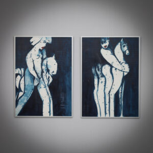 Diptych Ladies on Horseback by Francine Govers, Netherlands, 1990s (SOLD)