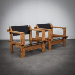 Extremely Rare Pair of Dutch Solid Pine Lounge Chairs by Wouter Fens, 1960s