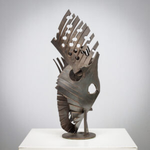 Brutalist Abstract Iron Sculpture Signed CH