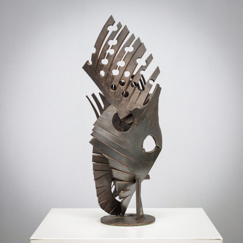 Brutalist Abstract Iron Sculpture Signed CH