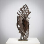 Brutalist Abstract Iron Sculpture Signed CH
