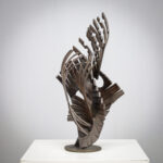 Brutalist Abstract Iron Sculpture Signed CH