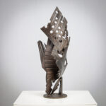 Brutalist Abstract Iron Sculpture Signed CH