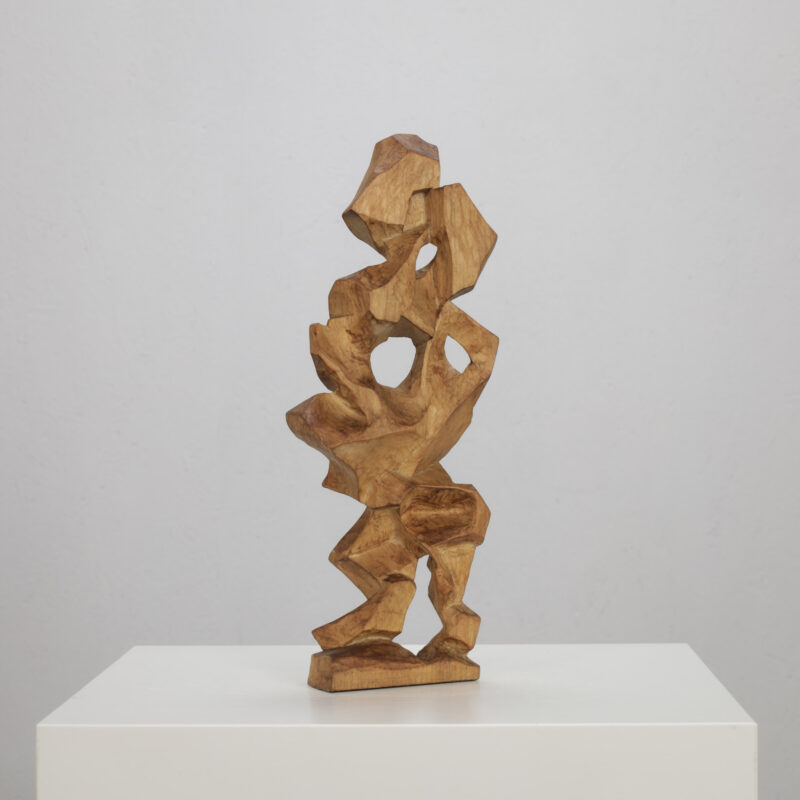 Geometric Abstract Wooden Sculpture by J. Limperg