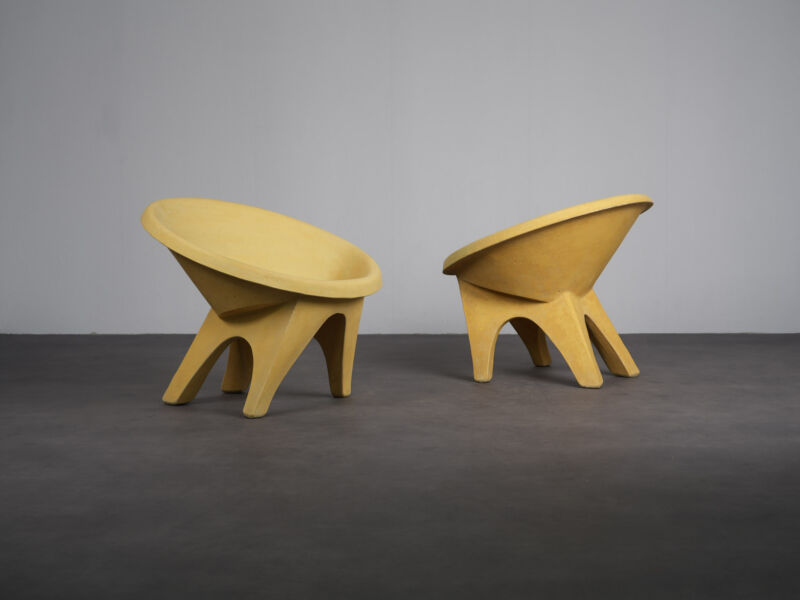 Pair of Sculptural Concrete Lounge Chairs Italy 1960s