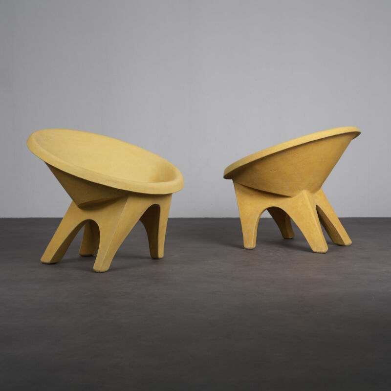 Pair of Sculptural Concrete Lounge Chairs Italy 1960s