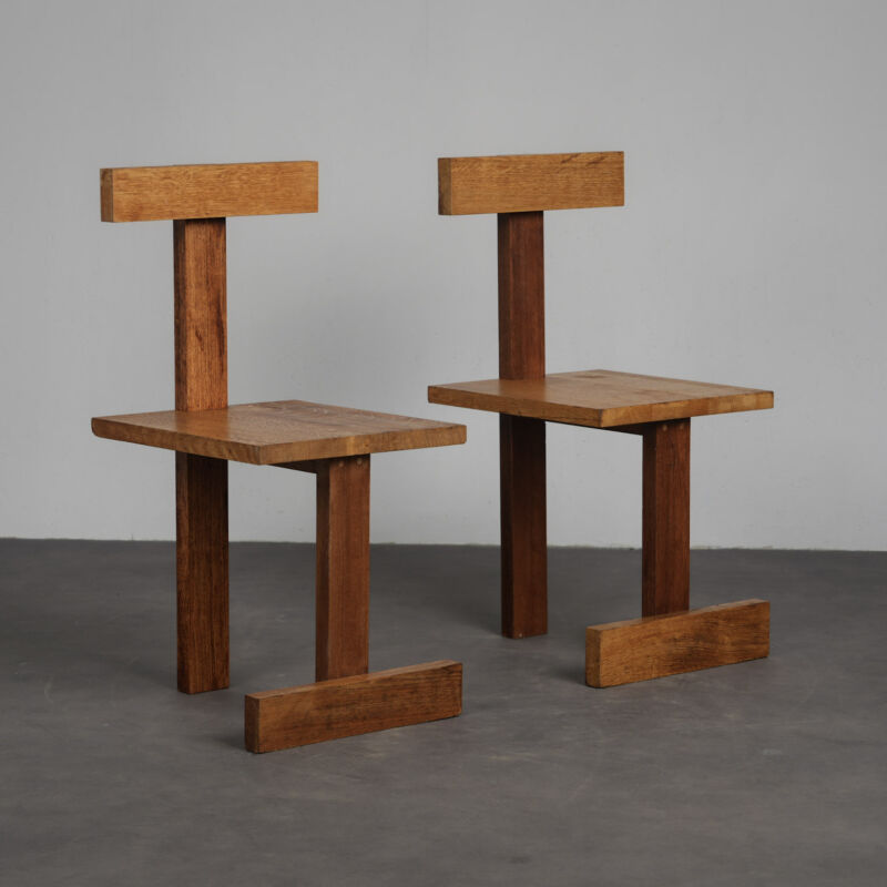 Rare Pair of Modernist T-Back Chairs, Netherlands, 1960s