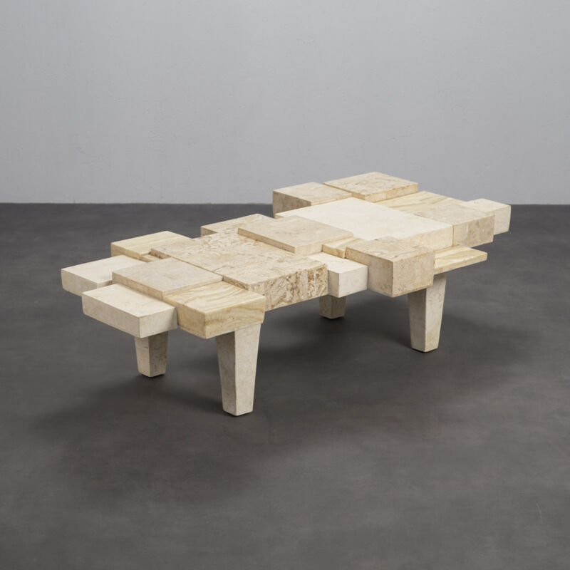 Rare Architectural Travertine Coffee Table, Belgium, 1970s