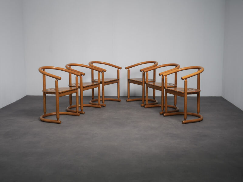 Set of Six Sculptural Dining Chairs by Allmilmö Germany 1980s OBJECT88