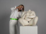 Courage Expressive Ceramic Female Sculpture by Evelyn van Baarda, Netherlands, 1981 – shown with person for scale