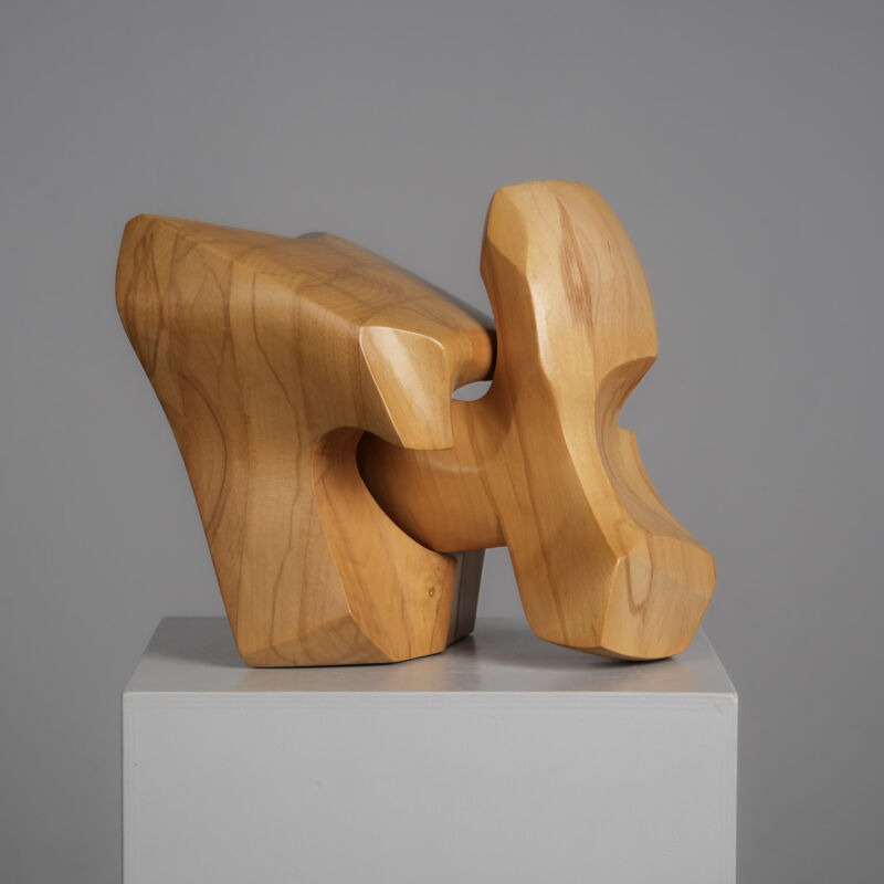 Interlocking abstract wood sculpture by Joop van Bergen, Netherlands, 1980s, three-quarter view