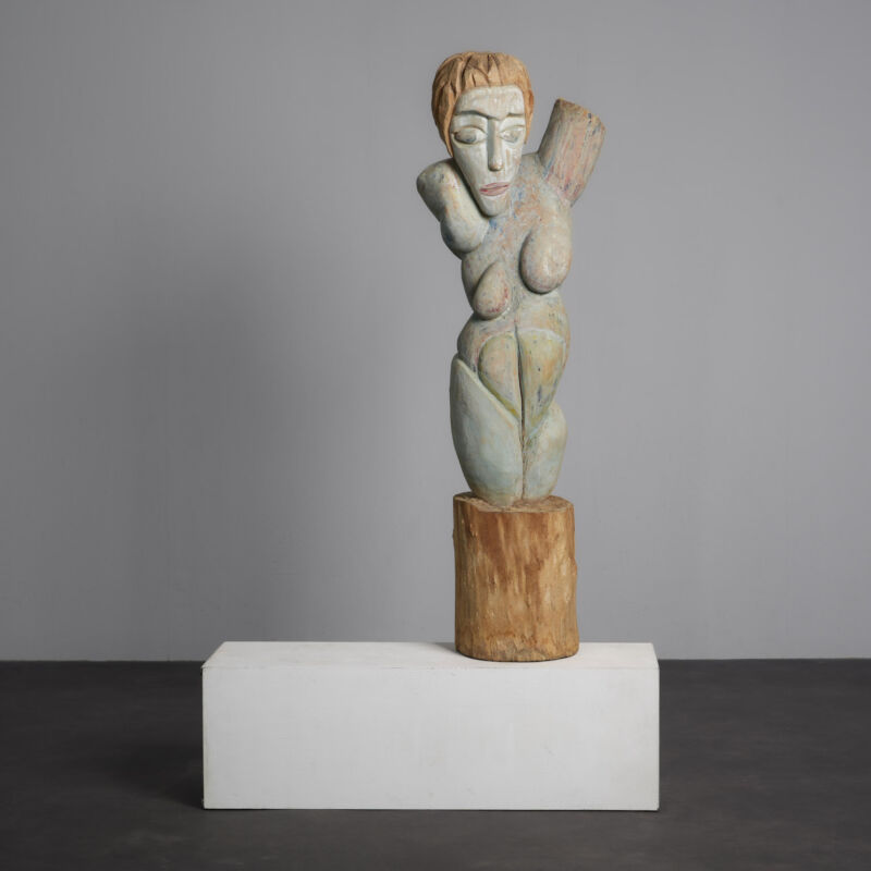 Painted Wood Female Figure Sculpture by Tom de Munk-Kerkmeer, Australia, 1990